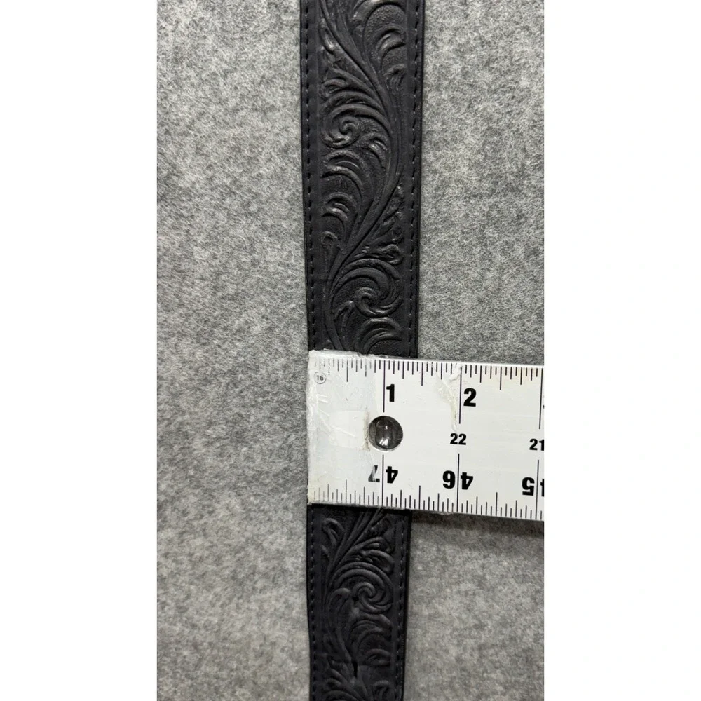 Justin Mens Black Floral Embossed Leather Western Belt 36 Silver Buckle 53903
